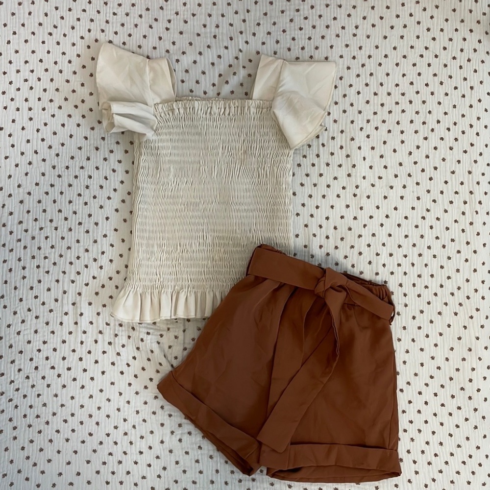 Casual Chic Trouser Shorts Flutter Sleeve Ruched Detailing Silk Like 18mos to 3y